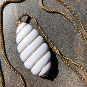 Vintage 1970s 1980s Monet Gold-Tone Wire Wrapped White Lucite Pendant